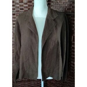 Bryn Walker Linen Jacket Womens M Brown Open Front Lagenlook Classic Capsule